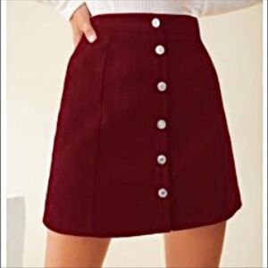H&M Burgundy A-Line Button Skirt